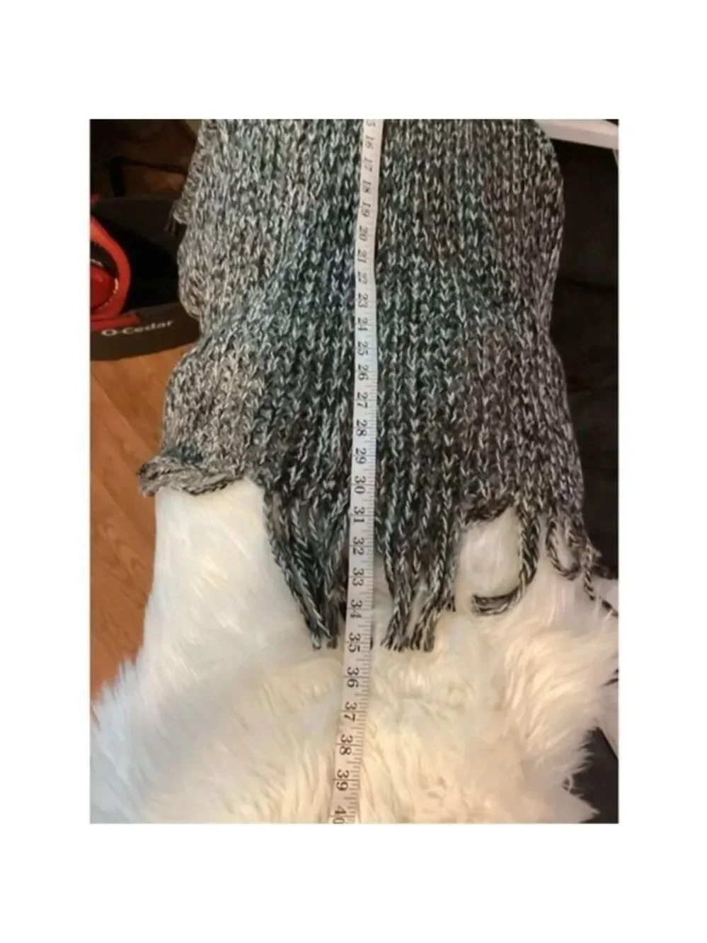 Apt 9 open knit ruana Woman’s OSFM gray black & white with fringe detail